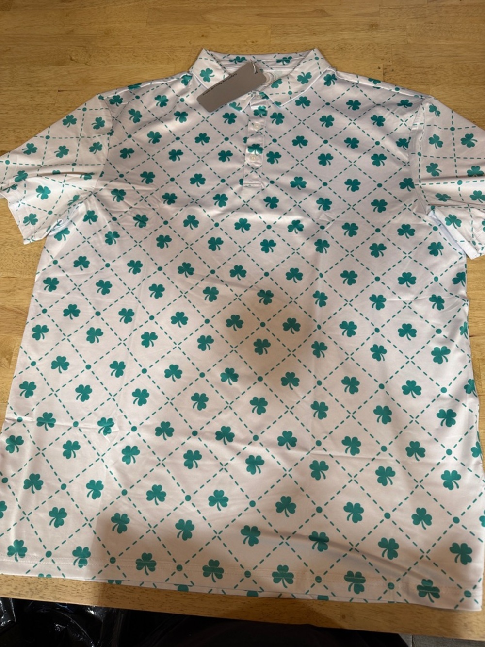 Men's White Polo Shirt with Green Clover Print(6)
